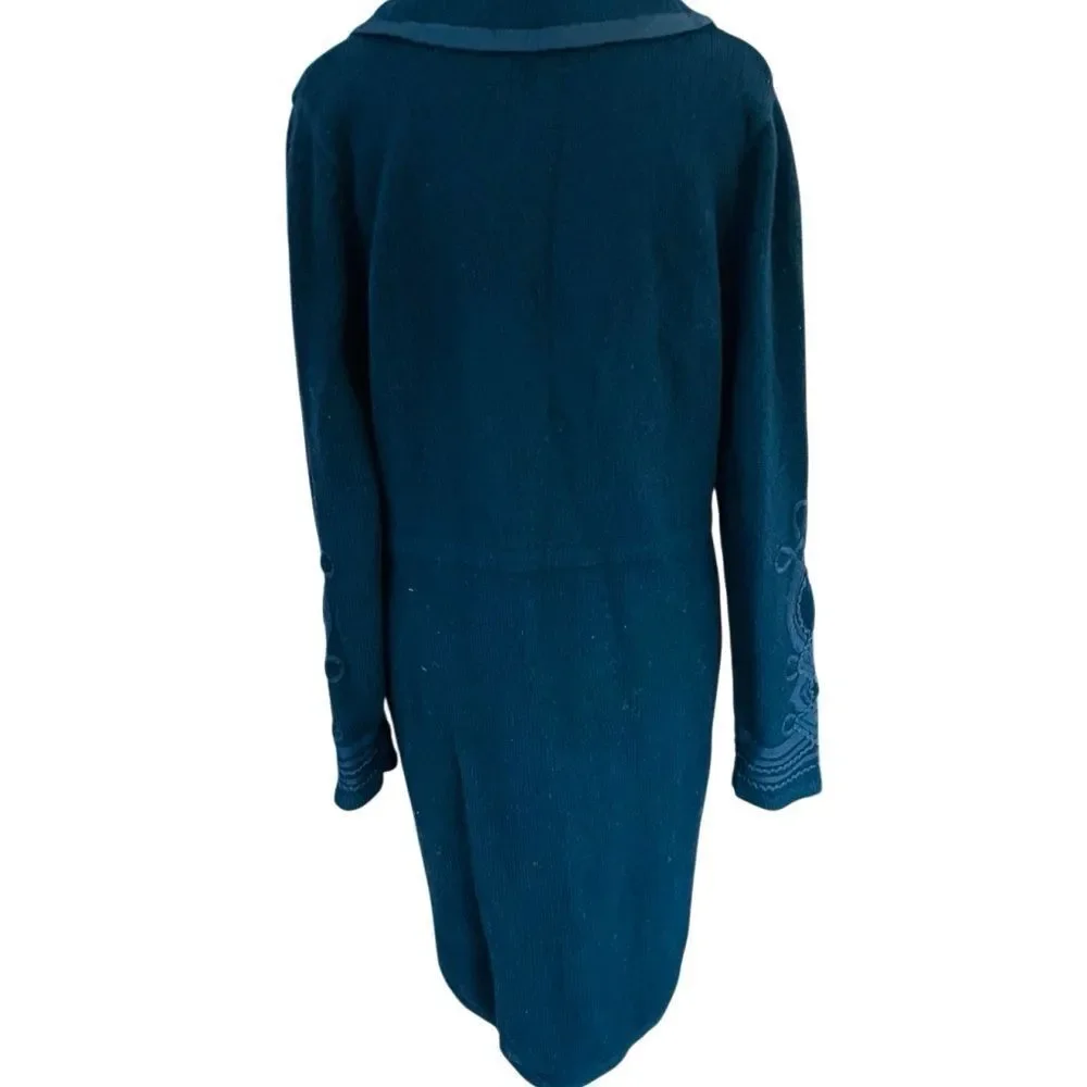 LRL Ralph Lauren 100% Lambswool black knee length sweater, arm embellishment
